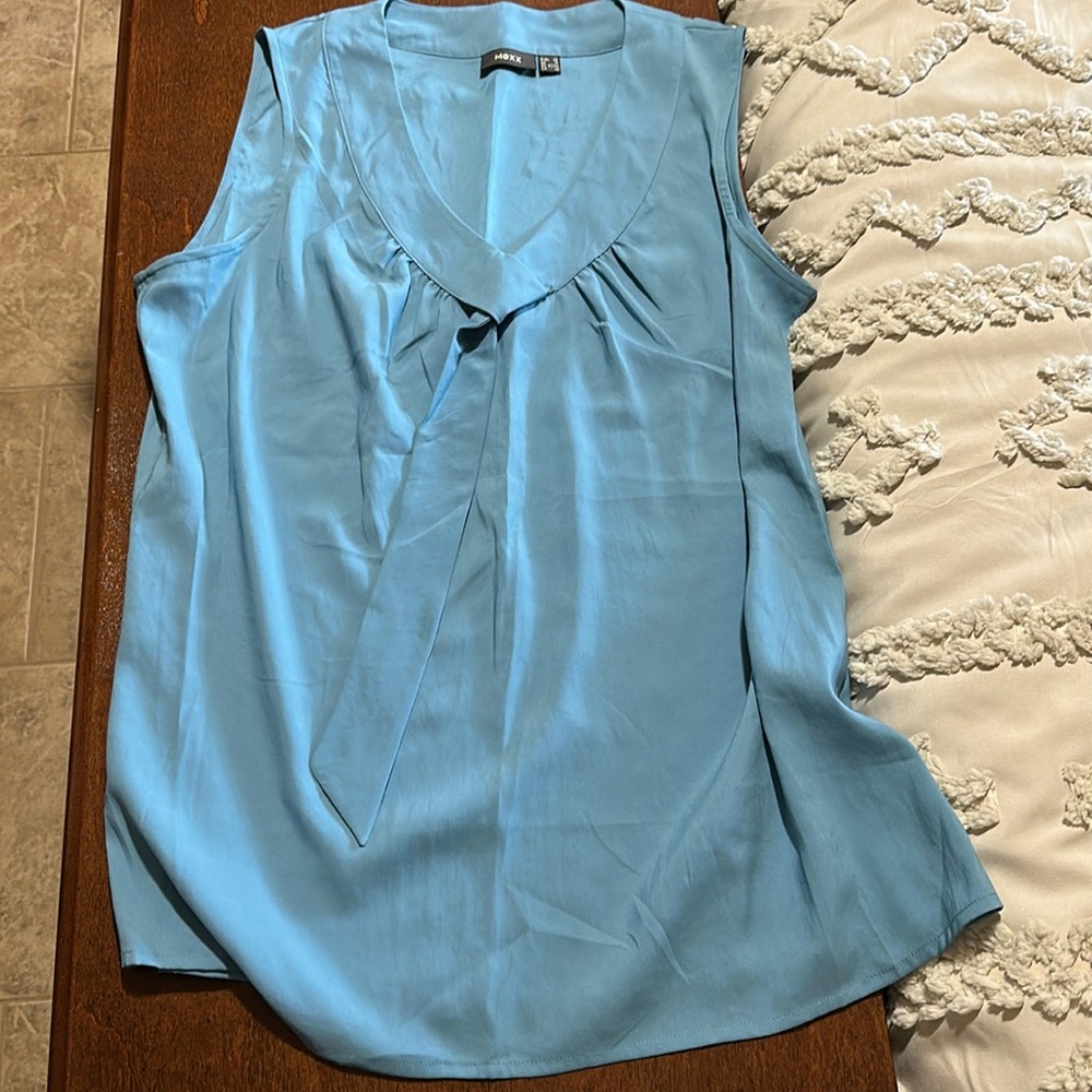 Mexx Blue Tie Front Bib Collar Blouse